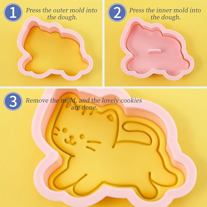 Cute Cat Cookie Cutters 8 Pcs Cartoon Kitty Shape Pancake Pastry Molds Baking Tools for Cat Birthday Party Decorations (Kitty B)