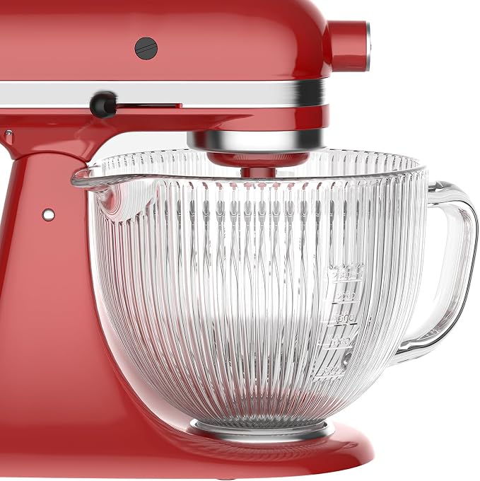 InnoMoon Glass Mixer Bowl for KitchenAid Tilt-Head Stand Mixers | 5Qt Replacement Mixing Bowl with Handle, Measurement Markings & Pour Spout, Glass Bowl for Kitchen Aid 4.5-5 Quart Models