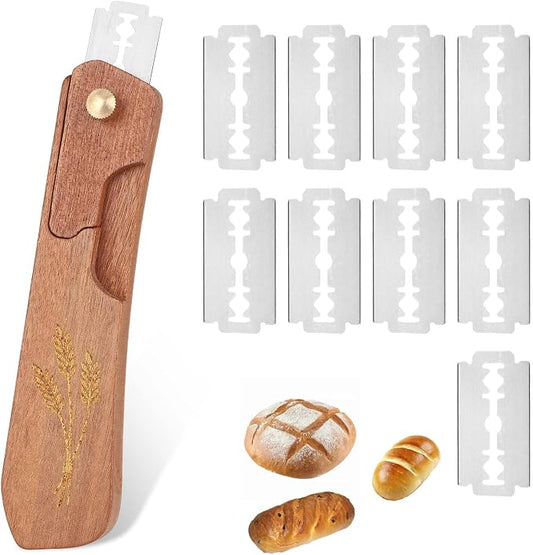 Penitue Bread Dough Scoring Tool, Professional Wooden Sourdough Lame with with 10 Stainless Steel Razor Blades Bread Dough Knife for Bake Making Supplies Accessories
