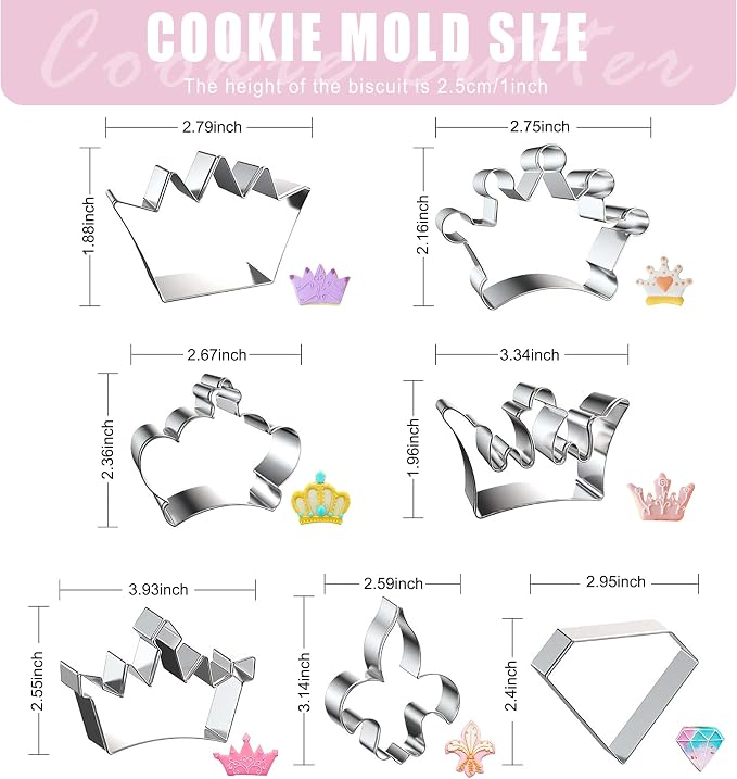 Crown Cookie Cutter Baking Cookie Biscuit Princess Girls Holiday Heart Gifts Decorative Party 3.5" Kitchen Cake Supplies (Queen Crown Cookie Cutters Set)