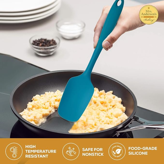 Mrs. Anderson’s Baking Silicone Spoon-Shaped Spatula, Flexible And Nonstick, One-Piece Design, Turquoise Blue, For Mixing, Folding, Scraping, Baking, And Cooking