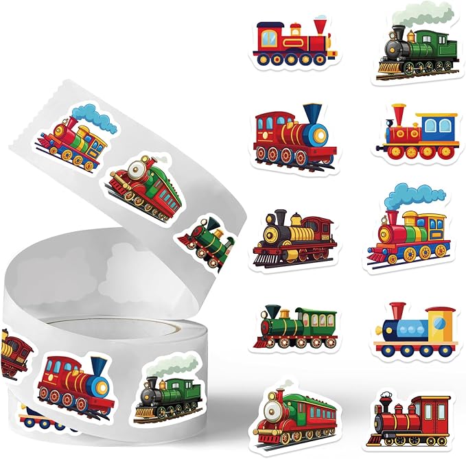 Vintage Train Stickers, 500Pcs Cartoon Steam Engine Stickers Self-Adhesive Railroad Stickers for Boys Train Party Favors Scrapbooking Envelope Seals Classroom Rewards