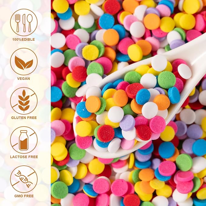 Rainbow Round Sprinkles, 16 ounce Birthday Confetti Edible Cake Decorations, Pastel Sprinkles Bulk for Baby Shower Cupcake, Cake Decorating, Ice Cream, Cookie, Baking Topping