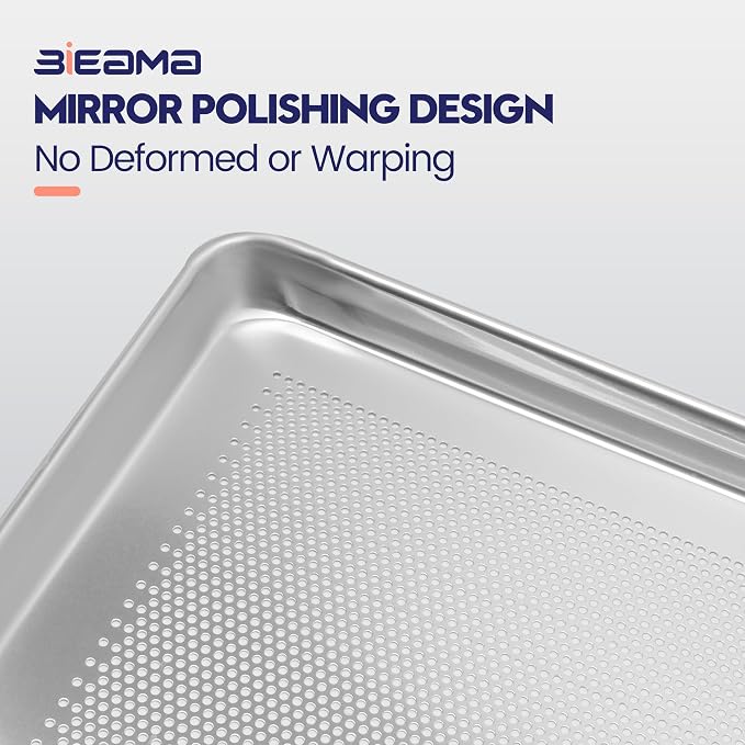 BIEAMA 6 Pack Half Size 18" x 13" Aluminum Baking Sheet Pan Perforated, Commercial Bakery Equipment Cookie Sheets, NSF Approved Baking Tray