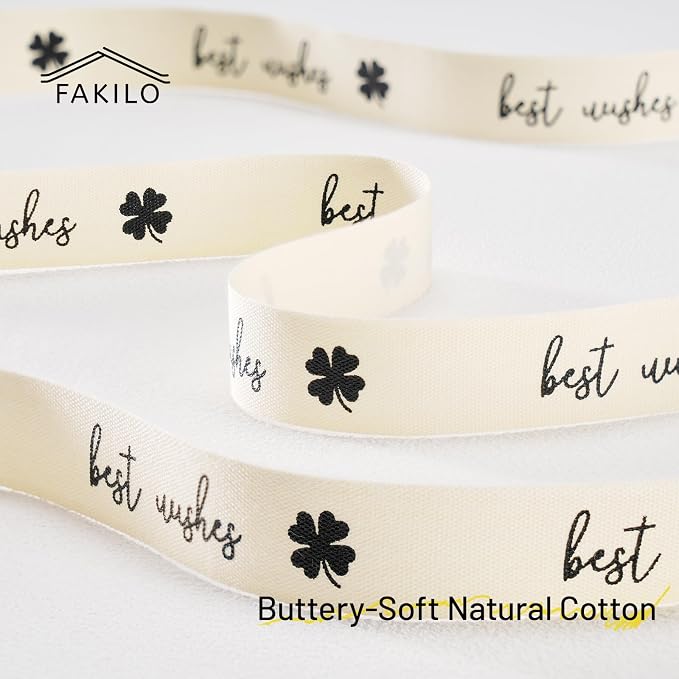 Best Wishes Printed Ribbon 5/8 Inch x 10 Yards Cotton Ribbon for Gift Packaging, Party Decorations, Anniversary Decoration, Handmade Cards