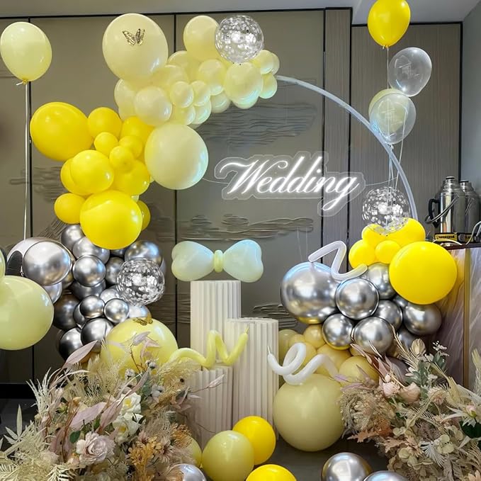 Yellow Silver Balloon Garland Arch Kit, 167Pcs Latex Balloons Different Sizes 18 12 10 5 inch for Birthday Bee themed Baby Shower Graduation Wedding Party Decorations