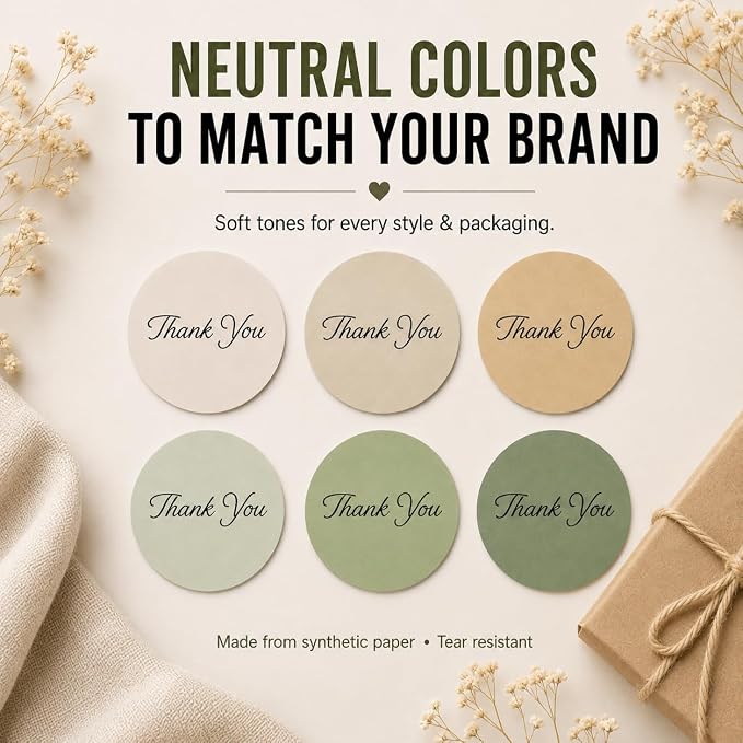 Sage Green Thank You Stickers Roll for Small Business - 500 Pcs 1.5 Inch Round Thank You Labels for Packaging, Boho Green Envelope Seals for Baby Shower, Wedding Favors, Eucalyptus & Botanical Gifts