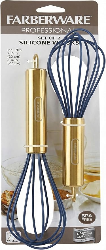 Farberware Silicone Mini Whisks, Set of 2 - Heat Resistant up to 500°F, Hand Held Manual Whisk for Food Prep - Small Kitchen Tools for Mixing Eggs, Sauces, Baking, Batters