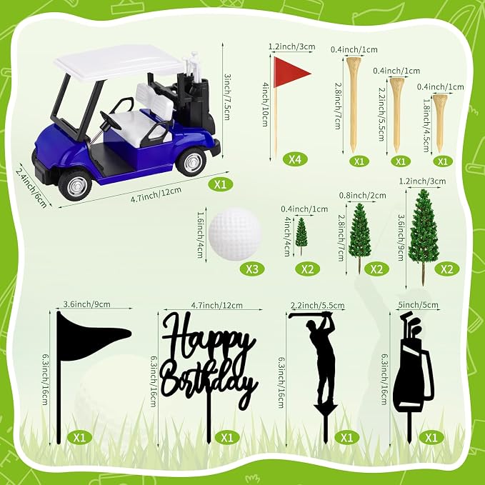 Hooqict 21 Pieces Golf Cake Decorations with Mini Cart, Ball, Green Tree, Clubs, Red Flag Cake Toppers for Men Sports Golf Themed Birthday Party Decorations Supplies