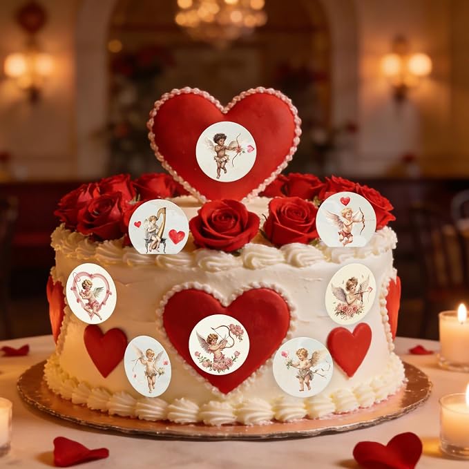 36PCS Edible Valentine Cupid Cupcake Toppers Wafer Paper Love Cupid Cupcake Picks Be My Valentine Cake Decor for Valentine's Day Theme Engagement Party Decor Supplies