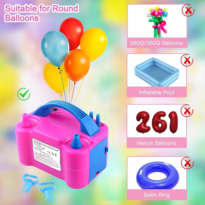 Balloon Pump Electric,110V 600W Balloon Blower Inflator Dual Nozzle Air Pump Balloons Inflator for Decoration, Party, Sport,Gifts:2 Balloon Tying Tools