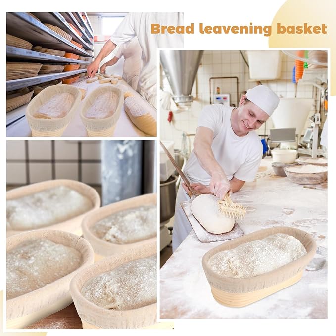 Gejoy 20 Sets Bread Proofing Baskets Bulk Banneton Dough Proofing Bowls Kit with Cloth Liner and Plastic Scraper Sourdough Basket for Home Sourdough Bakers(Oval,10'')