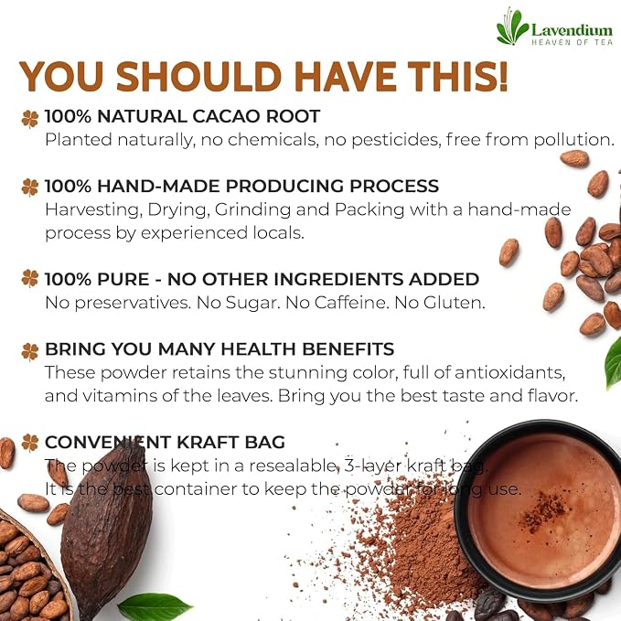 Lavendium 12oz Cacao Powder, 100% Natural & Pure, Unsweetened, Rich Chocolate Flavor, Perfect for Baking & Smoothies No Additives, No Gluten, Vegan