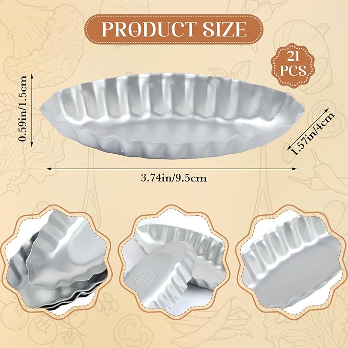 21 Pieces Egg Tart Molds for Baking Stainless Steel Boat Shape Tart Pans Reusable Pie Tartlet Tart Tins Cupcake Cake Muffin Mold Baking Tool
