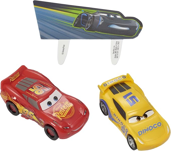 DecoSet® Disney and Pixar Cars 3 Ahead of The Curve Cake Topper, 3-Piece Set featuring Lightning McQueen, Cruz Ramirez, and Jackson Storm