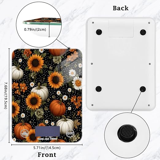 Food Scale Kitchen Scale for Baking Cooking Digital Food Weighing Measuring Scale Small Waterproof Electric Food Scale Black Dotty Pumpkins Sunflowers Daisy