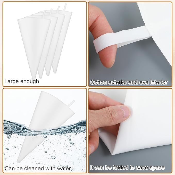 4 Pcs 15.7 Inch Reusable Piping Bags, Tipless Cloth Pastry Bags, White Cloth Frosting Bag, Hangable Icing Piping Bag for Baking Cake Decorating