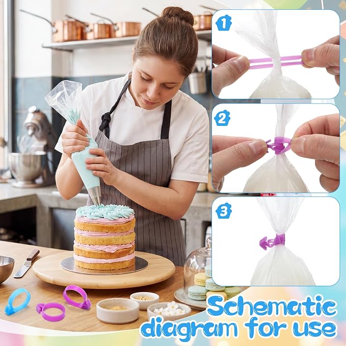 Patelai 120 Pieces Icing Bag Ties Silicone Decoration Piping Bag Ties for Cupcakes Cookies and Pastry (Blue,Purple)