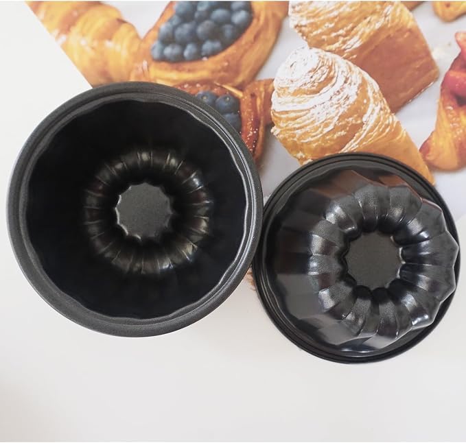 Small Fluted Cake Pan 4 Inch, Mini Round Cake Molds, Nonstick Carbon Steel Fluted Baking Pans for Cakes, Pizzas, Tarts, Pies, Muffin - 4Pcs, Black