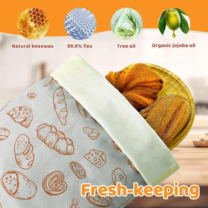 Beeswax Bread Bags for Homemade bread,2 Pack Sourdough Bread Bags,Reusable Bread Bourdough Storage