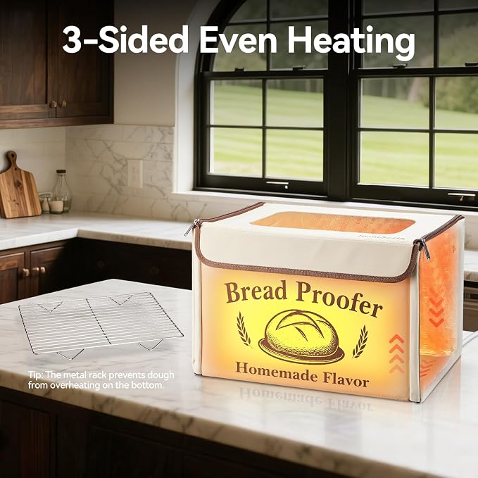 Proofing Box - Foldable Proofing Bread Box with 68-122°F Temp Control & 48H Timer, Bread Proofer for Sourdough, Pizza Dough, Yogurt, Kombucha, 5-Layer Fabric
