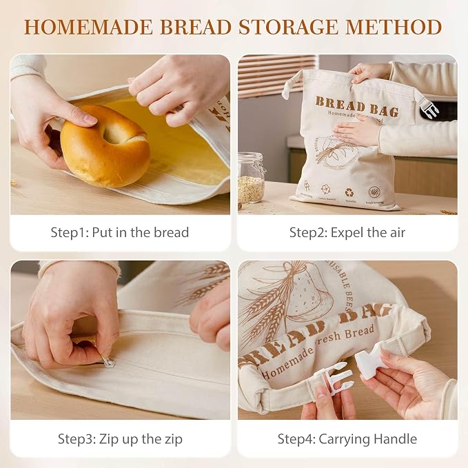 Beeswax Bread Bag, 2 Pack Sourdough Bread Bags for Homemade Bread, 17x13 Inches Bees Wax Wraps Reusable With Freshness Lock Zipper, Keep Bread Fresh for Longer（Caramel loaf-2 Pack）
