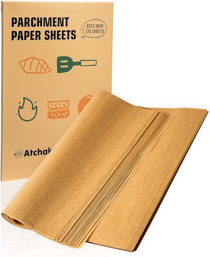 120Pcs 8x12 Unbleached Parchment Paper Sheets, Non-Stick & Heavy Duty Baking Paper, Pre-Cut Parchment Paper for Baking, Cooking, Air Fryer, Steaming, Grilling, Sandwiches Wrapping