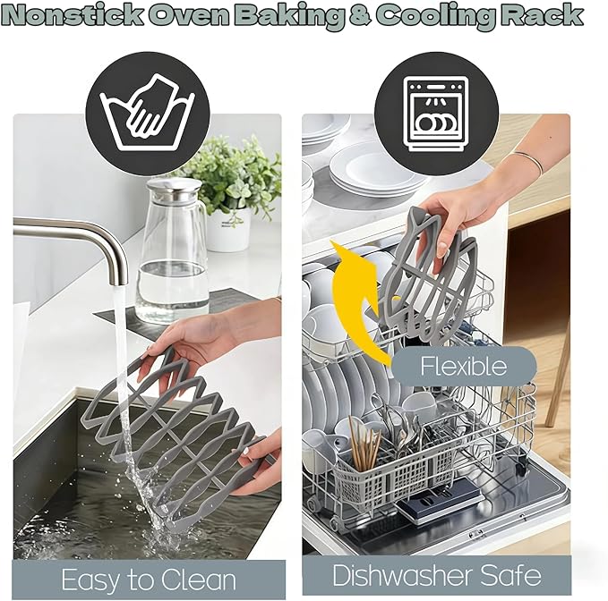 Silicone Roasting Rack, Nonstick Oven Baking & Cooling Rack for Meat, Fish, Vegetables - Heat Resistant, Dishwasher Safe Air Fryer Rack for Even Cooking & Easy Clean (2, Green)