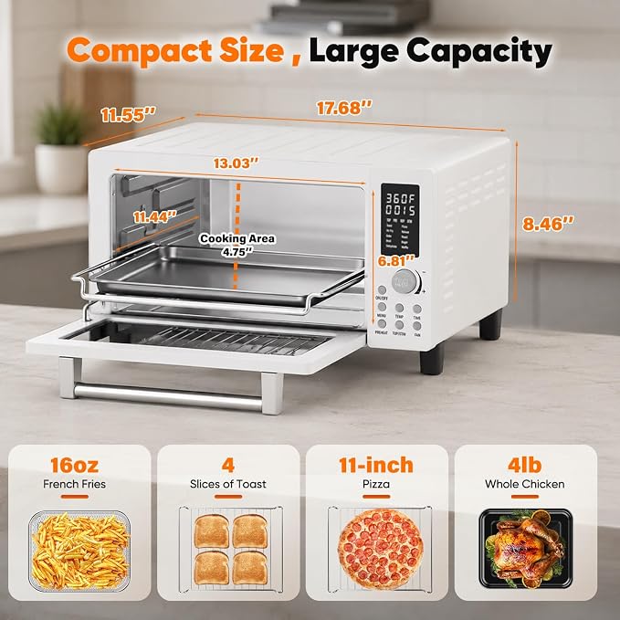 Nuwave Bravo Pro Convection Air Fryer Toaster Oven Combo, 2025 New and Improved, 10-in-1, 50°-450°F Temp Controls, Quick & Even Crisp Technology, 21Qt Capacity, Cream, PFAS Free