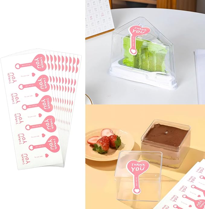 Beyonday 300pcs Handmade Lollipop Baking Stickers for Cake Box/Tin/Jar/Coffee Cup/Bottle, Long Label Heart Sealing Bakery Stickers for Gift Wrapping Self-Adhesive Tamper Evident Seal Labels, 3.8x6.8cm