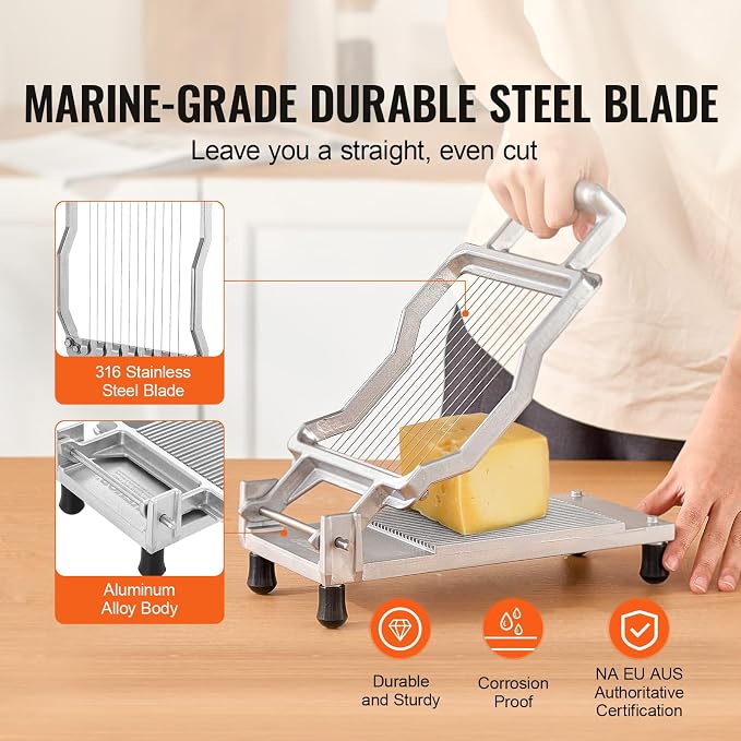 VEVOR Cheese Slicer, Butter Cutter with 0.39" & 0.78" Cheeser Butter Cutting Blade, Detachable Cheese Slicer Wire, Aluminum Alloy Commercial Cheese Cutter with 316 Stainless Steel Knife Wire