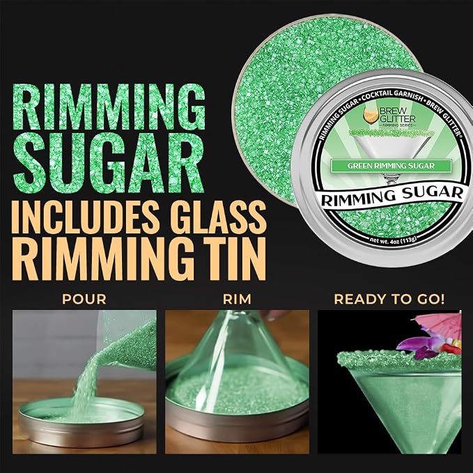 Brew Glitter - Green Rimming Sugar (1LB, 1x Resealable Bag) Cocktail Garnish for Mixed Drinks & Refreshments