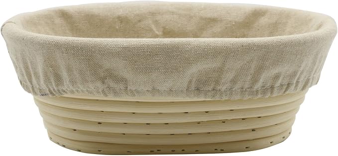 BetterJonny 8 inch Oval Banneton Bread Proofing Basket, Artisan Bread Dough Proofing Rattan Basket +Liner Combo for Professional and Home Bakers