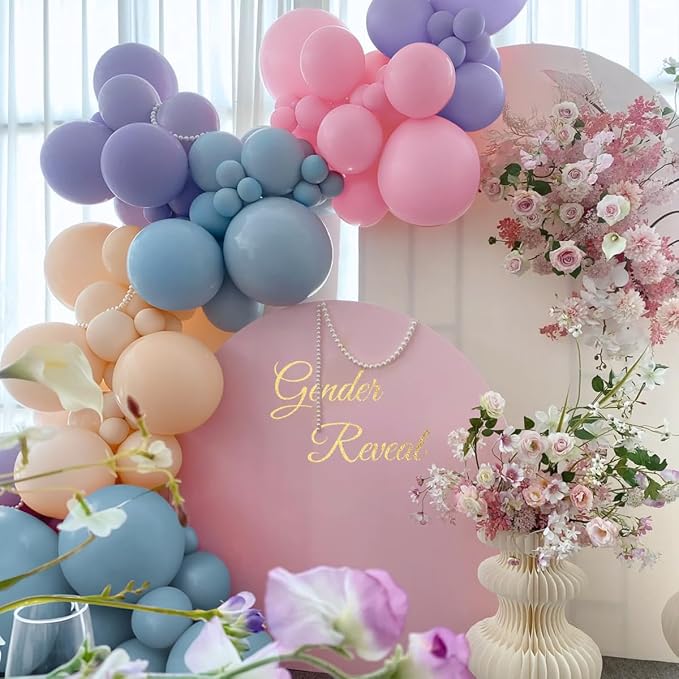 MEBAY Pink Purple Blue Pastel Balloon Arch Kit, 166Pcs Dusty Blue Macaron Purple Pastel Pink Nude Balloons Garland for Birthday Wedding Baby Shower Party Decorations