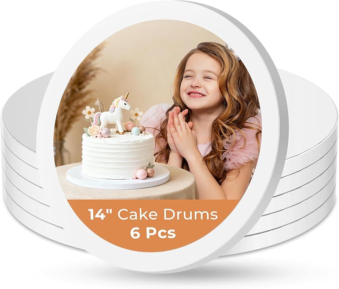 Kootek Cake Boards 14 Inch Round, 1/2 Inch Thick Cake Drum, Sturdy Corrugated Cardboard Base, Base para Pastel, White, 6 Pack