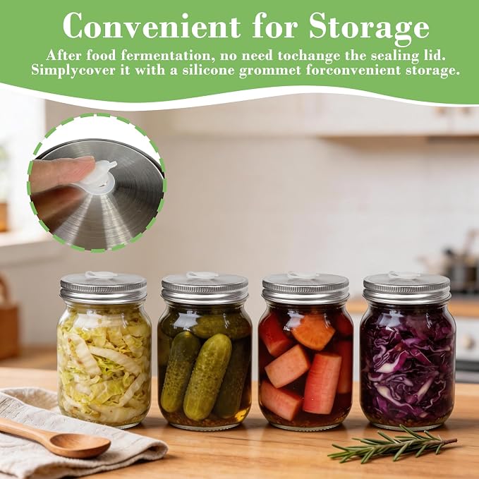 Fermenting weights wide mouth Mason Jar Fermentation Kit with 4 Fermentation Lids, 4 Glass fermentation Weights, 4 Airlocks for Fermenting, 5 Silicone Rings & Grommets - Pickling kit（No Jars）