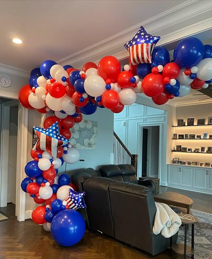 Voircoloria 130pcs Red White Blue Balloons Different Sizes 18" 12" 10" 5" Party Latex Balloons for Birthday Graduation 4th of July Independence Day Anniversary New Year Holiday Party Decorations