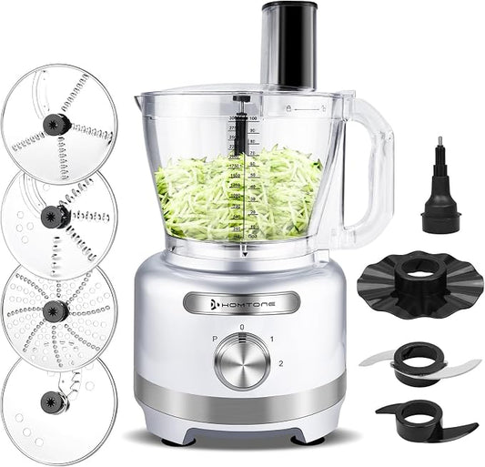 Homtone 16 Cup Food Processor Large, 9-in-1 Vegetable Chopper with 7 Blades for Shredding, Slicing, French Fry Cutting, Meat Grinding, Dough Kneading, 3 Speeds, Dishwasher Safe (Silver, 16 cup)
