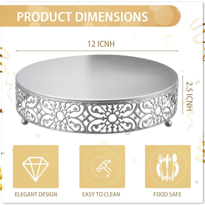 Wenqik 12 Inch Cake Stand Round Metal Cupcake Dessert Wedding Cake Stand Cookies Display Holder Fruit Food Serving Tray for Table Wedding Birthday Anniversary Party Decor (Silver)