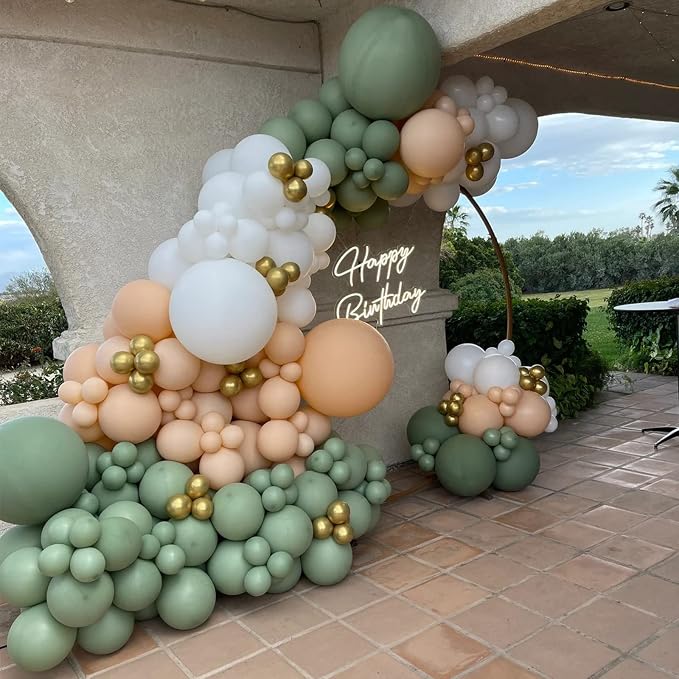 Voircoloria 130pcs Sage Green Balloons Different Sizes 18" 12" 10" 5" Olive Green Balloons for Birthday Graduation Baby Shower Wedding Anniversary New Year Party Decorations