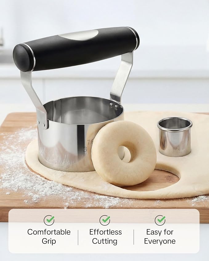 Biscuit Cutter, 3 Inch Stainless Steel Cookie Cutter with Ergonomic Soft Grip Handle, Round Biscuit Maker for Baking, Donut, Scones, Pastry, Sandwiches