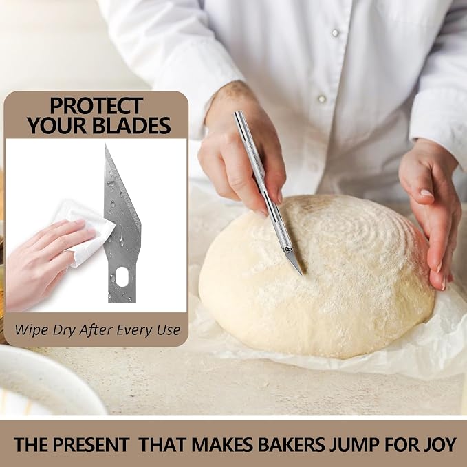 Premium Bread Lame - Sourdough Scoring Tool Kit with 11 Blades, Safety Cover, 2 Finger Sleeves, Pattern String - Stainless Steel Dough Scorer Knife for Artisan Bread Baking