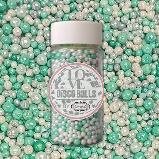 Confect Mint Green & White Cake Sprinkles | Love Disco Balls & Decorative Pearls Mix – Edible Cake Decorations for Baking, Cupcakes, Cookies, and Party Treats | Vegan, Gluten-Free, Nut-Free, Soy-Free, Dairy-Free, Palm Oil-Free- 4.2