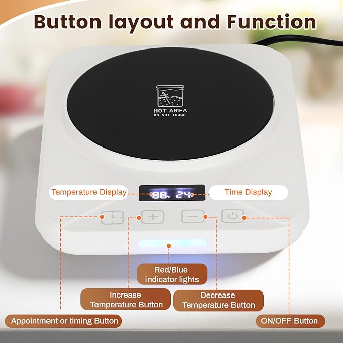 Sourdough Starter Warmer with 1°F Thermostat Control(70-100℉)24H Timer Memory Function Heating Pad for Fermentation, Heating Mat for Home Baking Fits Jars Up to 40oz (White)