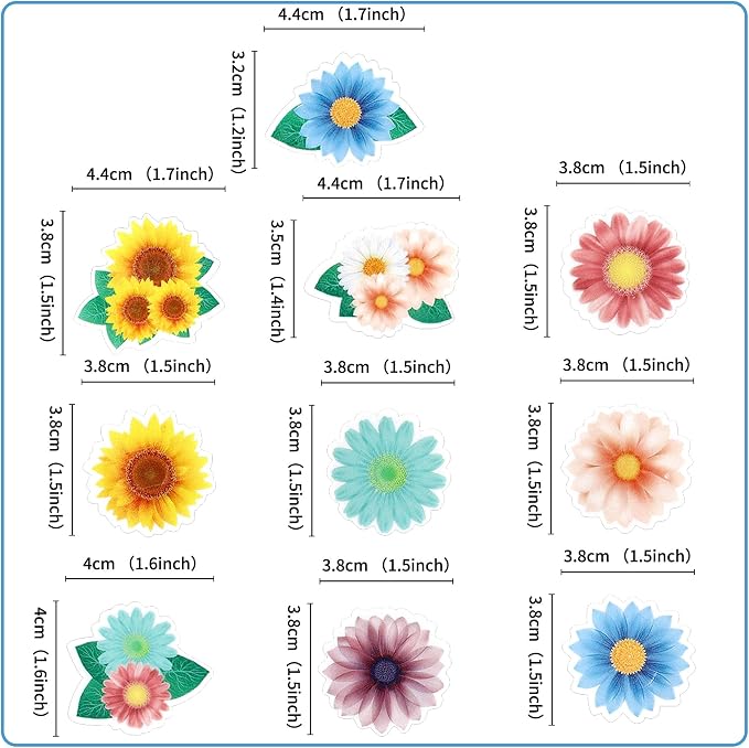 50Pcs Edible Colorful Sunflowers Cupcake Toppers Sunflower Blossoms Cupcake Picks for Sunflower Baby Shower Floral Bridal Shower Engagement Floral Wedding Baby Girls Birthday Cupcake Decorations