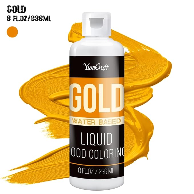 Food Coloring Liquid - Vibrant Color Food Coloring for Cake Decorating, Baking, Easter Egg, Icing - Tasteless Food Color Dye for Fondant, Cooking, Airbrush (Gold, 8 Fl.oz)