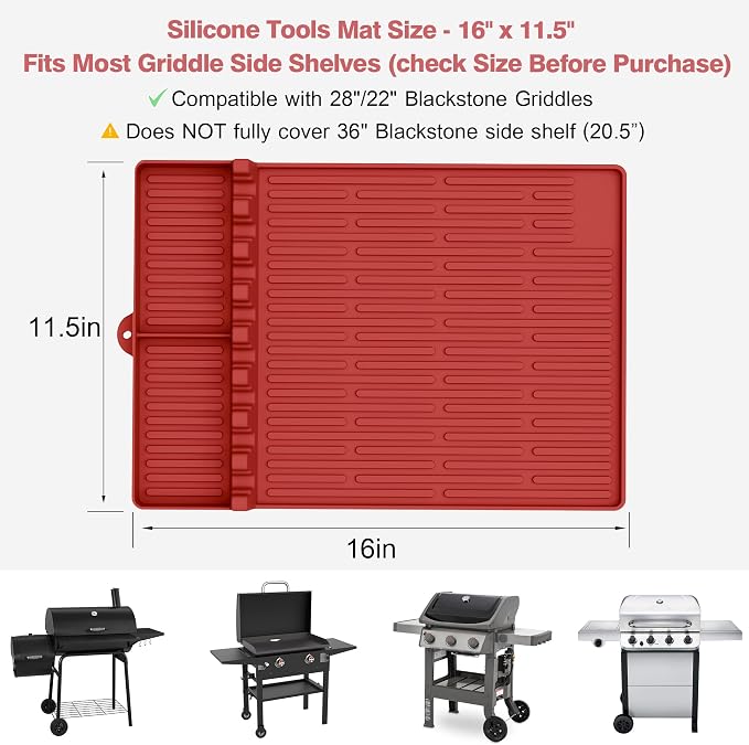 Silicone Griddle Tools Mat for Blackstone - Large Silicone Spatula Mat with Drip Pad - Griddle Mats BBQ Grill Accessories - Blackstone Griddles Accessories, Gifts for Men(red)