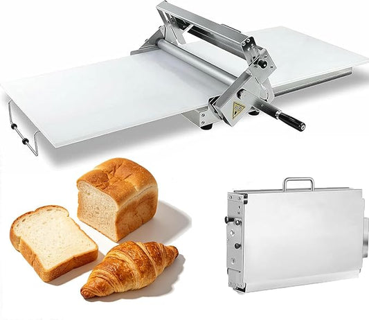 Dough Roller Machine, Manual Folding Stainless Steel Dough Sheeter with 0-27mm Adjustable Thickness, with Press Board for Puff Pastry, Pizza Dough, Croissant, Home & Commercial Use