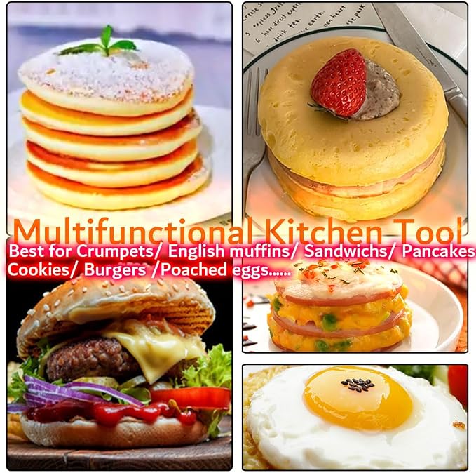 DATANYA 16Packs Crumpet Rings NONSTICK English Muffin Rings 4 Inch - Stainless Steel Double Rolled Tart Rings Upgrade Round Metal Cooking Pastry Ring Molds for baking