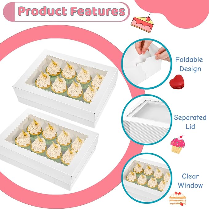 20 Pieces 14x10x4 Inch Cake Boxes, White Rectangle Quarter Sheet Bakery Boxes with Window, Large Paperboard Container for Donuts Cookies Baking Cake Pastry Pie Packaging